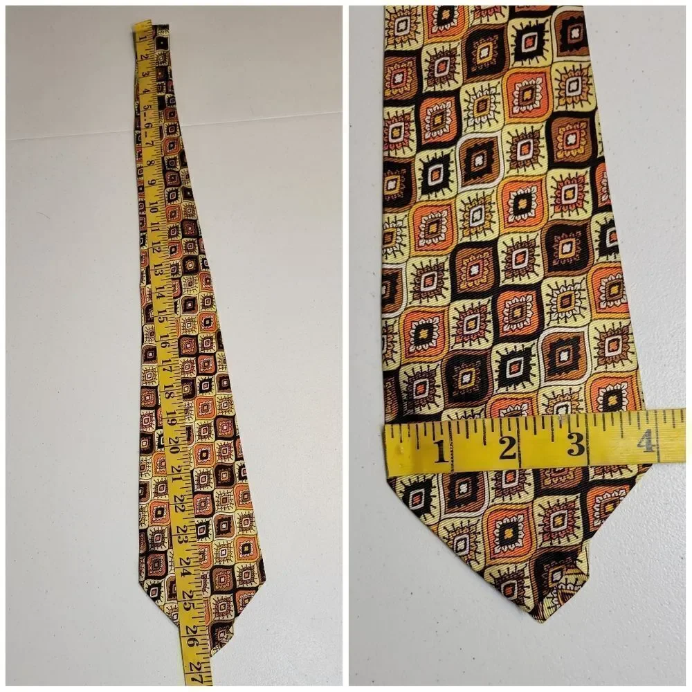 Corsair Vintage 70s Geometric Patterned Tie in Brown and Gold Butter Yellow